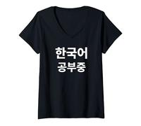Donna Sto studiando coreano Scritto in coreano Hangul Corea del Maglietta con Collo a V
