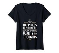 Donna Stoic Philosoper Citazione Stoicismo Motivazionale Felicità Maglietta con Collo a V