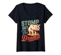 Donna Stomp out The Drama Elephant Drag Design Maglietta con Collo a V