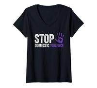 Donna Stop alla consapevolezza della violenza Domestica Survivor Warrior Maglietta con Collo a V