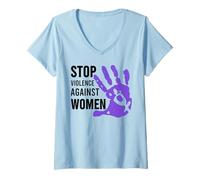 Donna Stop alla violenza Contro Le Donne Maglietta con Collo a V