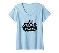 Donna Stop bullismo Handprint Anti-bullismo Maglietta con Collo a V