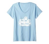 Donna Stop bullismo Handprint Anti-bullismo Maglietta con Collo a V