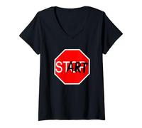 Donna Stop Start Graffiti Design Statement Motivo Motivation Gym Maglietta con Collo a V