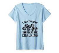Donna Stop Talking Start chalking - Divertente Biliardo Palla 8 Maglietta con Collo a V