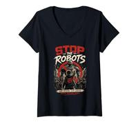 Donna Stop The Robots: AI Resistance Reclaim Future Rebel Maglietta con Collo a V