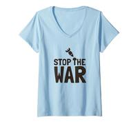 Donna Stop The War Peace Protest Messaggio Anti Lotta Maglietta con Collo a V