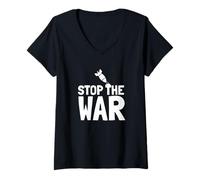 Donna Stop The War Peace Protest Messaggio Anti Lotta Maglietta con Collo a V