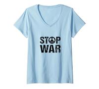 Donna Stop War simbolo della pace Peace Maglietta con Collo a V