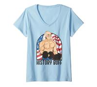 Donna Storia Buff Benjamin Franklin Body Builder Meme 4 luglio Maglietta con Collo a V