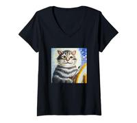 Donna Storia dell'Arte del Gatto Maglietta con Collo a V