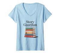 Donna Story Guardian School Bibliotecario Libro Stack Maglietta con Collo a V