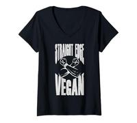 Donna Straight Edge Vegan, Contro la Droga, Punk Maglietta con Collo a V