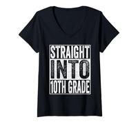Donna Straight Into 10th Grade Shirt Back to School Tenth Grade Maglietta con Collo a V