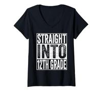 Donna Straight Into 12th Grade Shirt Back to School Twelfth Grade Maglietta con Collo a V