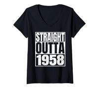 Donna Straight Outta 1958 Vintage Year Classic Birth of Birthday Maglietta con Collo a V