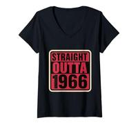 Donna Straight Outta 1966 Born Birthday Retro Vintage Donna B-Day Maglietta con Collo a V