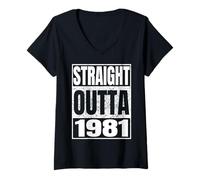 Donna Straight Outta 1981 Classic Year Birth of Birthday Vintage Maglietta con Collo a V