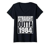 Donna Straight Outta 1984 Vintage Year Classic Birth of Birthday Maglietta con Collo a V