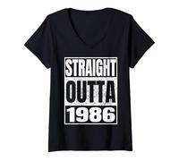Donna Straight Outta 1986 Classic Year Birth of Birthday Vintage Maglietta con Collo a V
