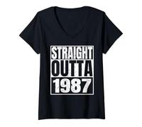 Donna Straight Outta 1987 Vintage Year Classic Birth of Birthday Maglietta con Collo a V