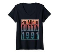 Donna Straight Outta 1991 Birth of Birthday Classic 1991 Vintage Maglietta con Collo a V