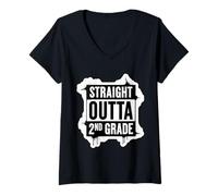 Donna Straight Outta 2 ° Grado Secondo Laureato Studente di Laurea Maglietta con Collo a V