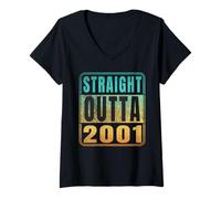 Donna Straight Outta 2001 Classic Birth of Birthday Years Retro Maglietta con Collo a V