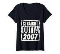 Donna Straight Outta 2007 Birthday, da donna e da uomo, divertente Maglietta con Collo a V