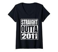 Donna Straight Outta 2011 Classic Years Birth of Birthday Vintage Maglietta con Collo a V