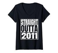 Donna Straight Outta 2011 Vintage Year Classic Birth of Birthday Maglietta con Collo a V