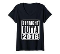 Donna Straight Outta 2016 Classic 2016 Vintage Birth of Birthday Maglietta con Collo a V