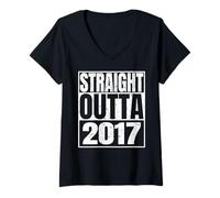 Donna Straight Outta 2017 Vintage Year Classic Birth of Birthday Maglietta con Collo a V