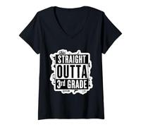 Donna Straight Outta 3rd Grade Studente di laurea di terzo grado Maglietta con Collo a V
