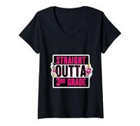 Donna Straight Outta 3rd Grade Terzo Laureato Ragazze di Laurea Maglietta con Collo a V