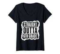Donna Straight Outta 6 ° Grado Laureato Sesto Grader Maglietta con Collo a V
