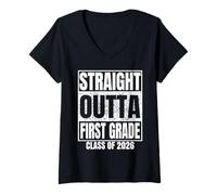Donna Straight Outta First Grade Class 2026 Graduation 1st Grade Maglietta con Collo a V