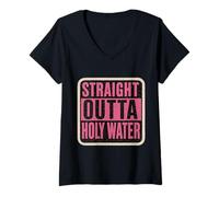 Donna Straight Outta Holy Water Christian Battesimo Donna Ragazze Maglietta con Collo a V