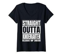 Donna Straight Outta Kindergarten Class 2025 Graduation Funny Maglietta con Collo a V