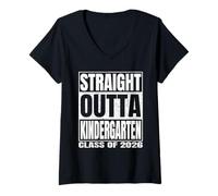 Donna Straight Outta Kindergarten Class 2026 Graduation Funny Maglietta con Collo a V