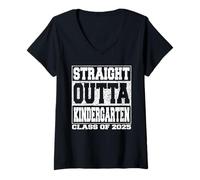 Donna Straight Outta Kindergarten Funny 2025 Kinder Graduation Maglietta con Collo a V