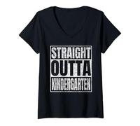 Donna Straight Outta Kindergarten Graduate Class 2025 Graduation Maglietta con Collo a V