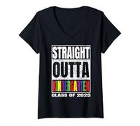 Donna Straight Outta Kindergarten Graduation Class Of 2025 Gifts Maglietta con Collo a V