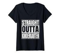 Donna Straight Outta Kindergarten Shirt Great Graduation Funny Maglietta con Collo a V