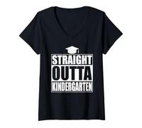 Donna Straight Outta Kindergarten Tee Funny Class Gifts Graduation Maglietta con Collo a V