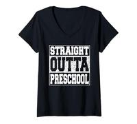 Donna Straight Outta Preschool Funny 2025 Pre-school Graduation Maglietta con Collo a V