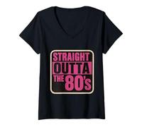 Donna Straight Outta The 80's 1980's Born Womens Birthday Girls Maglietta con Collo a V