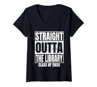 Donna Straight Outta The Library Graduate Class 2026 Graduation Maglietta con Collo a V