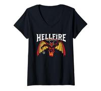 Donna Stranger Things Hellfire Devil Maglietta con Collo a V