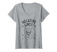 Donna Stranger Things Hellfire Lives! Maglietta con Collo a V